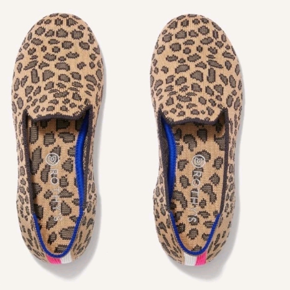 Rothy's Kids Leopard Slip-On Flats with Blue Trim